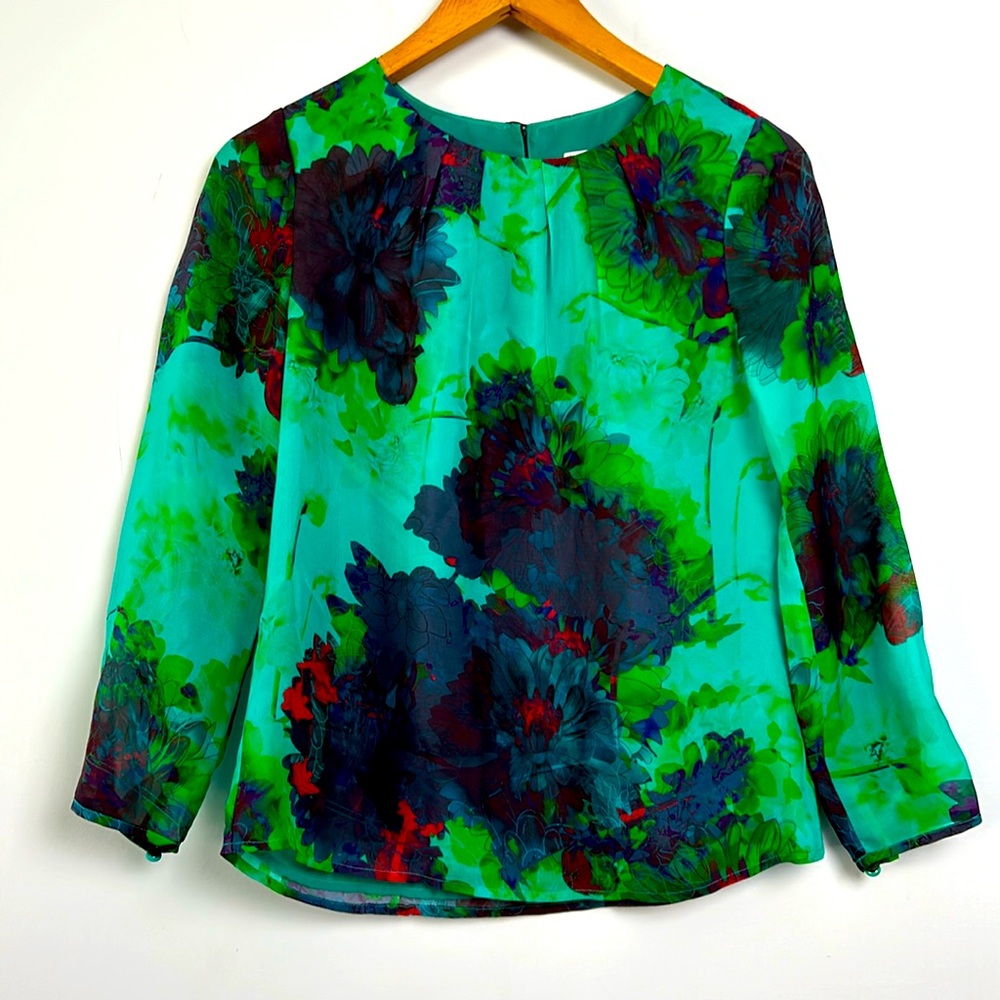 J.Crew| Bold Floral Silk Blouse sz 00